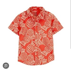 NWT Carter's Orange Pineapple Print Button Down Shirt ~sz 6